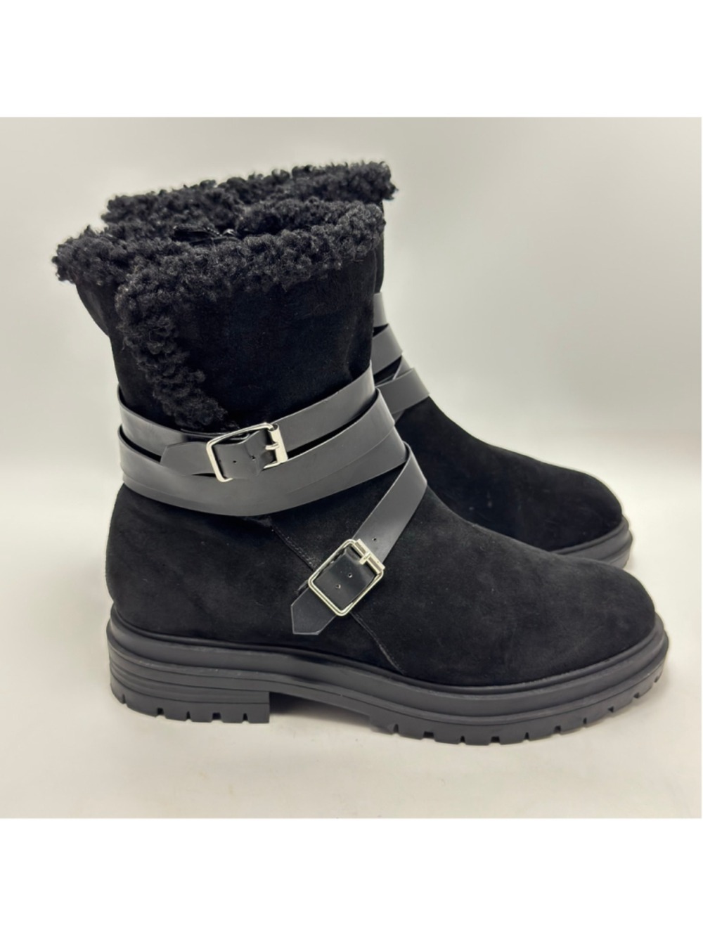 Women's Laurie Felt Black Faux Fur Lined Buckle Winter Boots Size 10 M